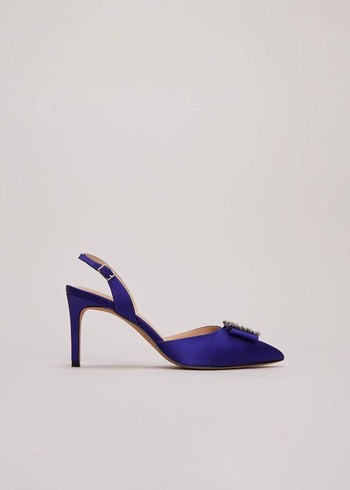 Phase Eight Blue Satin Embellished Slingback Heels Blue Australia | YD6237841